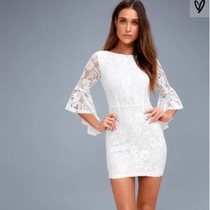 Allure 'Em In White Lace Bell Sleeve Bodycon Dress